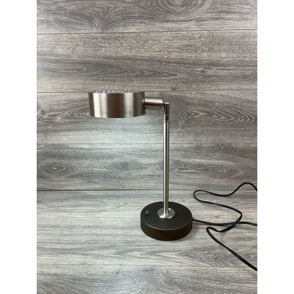 Contemporary Desk Lamp Adjustable USB Charging Port Modern Brushed Stainless - Picture 3 of 11